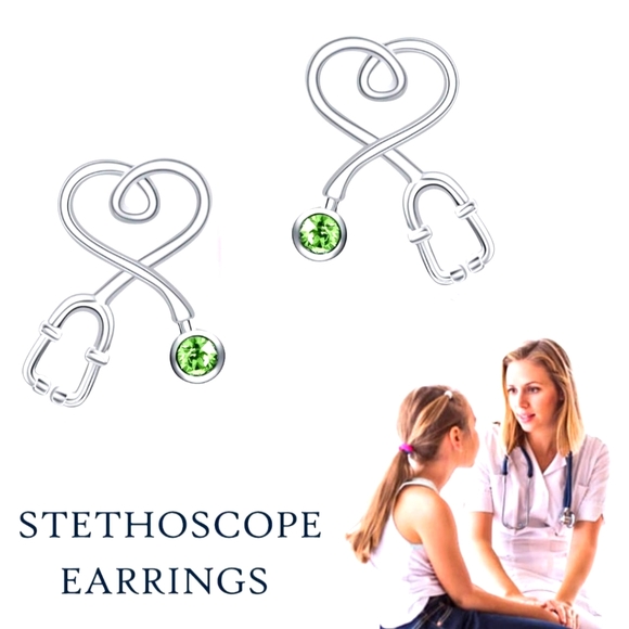 Nursing gift Stethoscope Earrings Birthstone Peridot - Picture 2 of 3